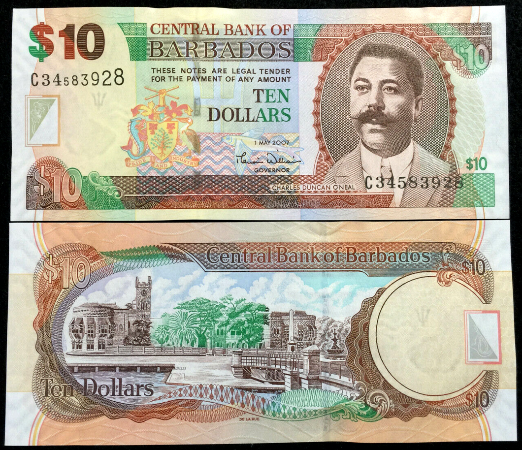 Barbados 10 Dollars 2007 Banknote World Paper Money UNC Currency Bill Note