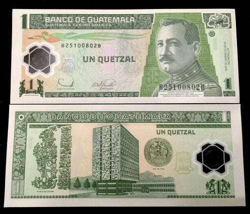 Guatemala 1 Quetzales Polymer Banknote World Paper Money UNC Currency Bill Note - Collectors Couch