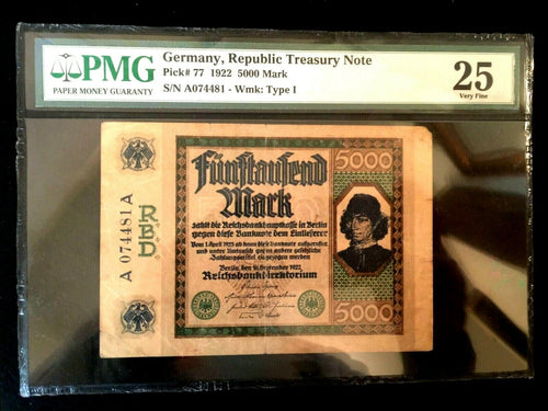 Rarest Historical 5000 German Marks 16/09/1922 - Uncirculated PMG Certified