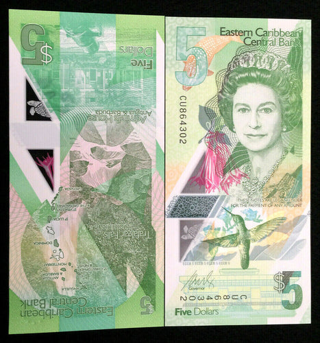 East Caribbean States 5 Dollars 2021 Banknote World Polymer Paper UNC Currency - Collectors Couch