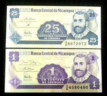 Load image into Gallery viewer, NICARAGUA 1 and 25 Centavos Banknote World Paper Money UNC - Collectors Bills