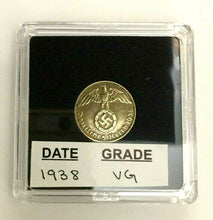 Load image into Gallery viewer, Rare WW2 German 1938 5 Reichspfennig Brass Coin in Display Case - Collectors Couch