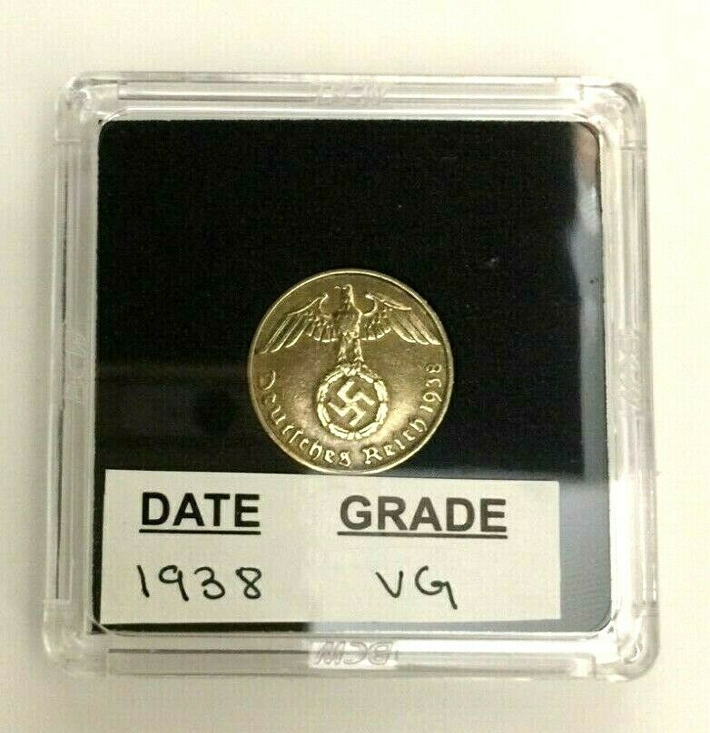 Rare WW2 German 1938 5 Reichspfennig Brass Coin in Display Case - Collectors Couch