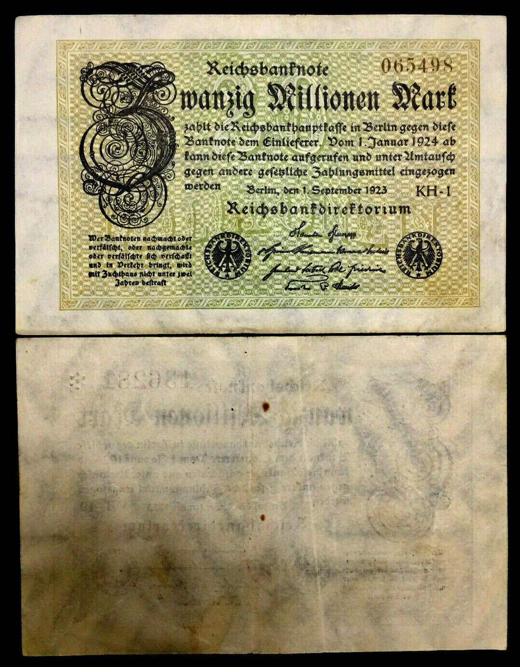 Germany Manzig Millionen Mark 1923 Banknote - 97 Years Old - Collectors Couch