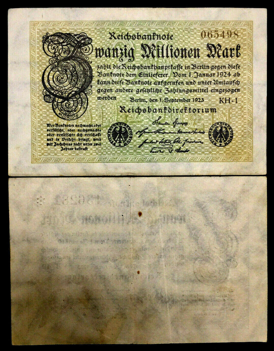 Germany Manzig Millionen Mark 1923 Banknote - 97 Years Old