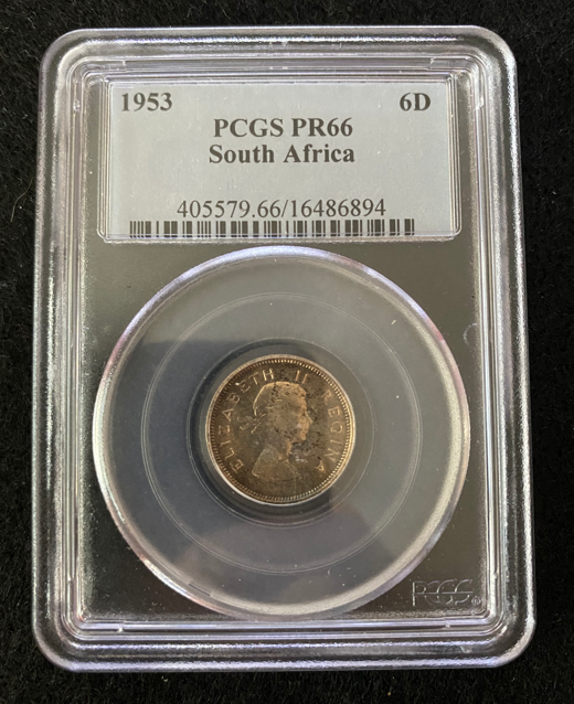 South Africa 6 Pence 1953 PCGS PR66