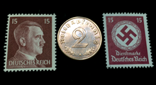 Load image into Gallery viewer, Rare Old WWII German War Coin Two Reichspfennig &amp; Stamps World War 2 Artifacts - Collectors Couch