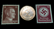 Load image into Gallery viewer, Rare Old WWII German War Coin Two Reichspfennig &amp; Stamps World War 2 Artifacts