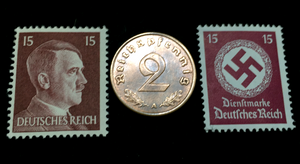 Rare Old WWII German War Coin Two Reichspfennig & Stamps World War 2 Artifacts