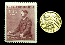 Load image into Gallery viewer, Authentic German WW2 Stamp &amp; Antique 5 Pf Brass Coin - Historical Artifact