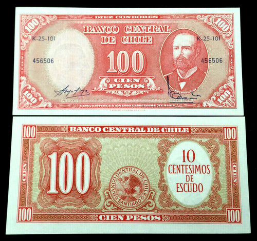Chile 10 Centesimos On 100 Pesos 1960-61 Banknote World Paper Money UNC - Collectors Couch