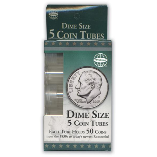 New DIME Size Coin Tubes From Whitman - 2 Packs Of 5 Each. Tube Hold 50 Coins