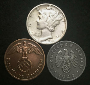 Rare WW2 German Reichspfennig Coins & Mercury Dime VF 90% SILVER