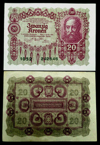 Austria 20 Kronen 1922 World Paper Money UNC - 99 Yrs Old - Collectors Couch