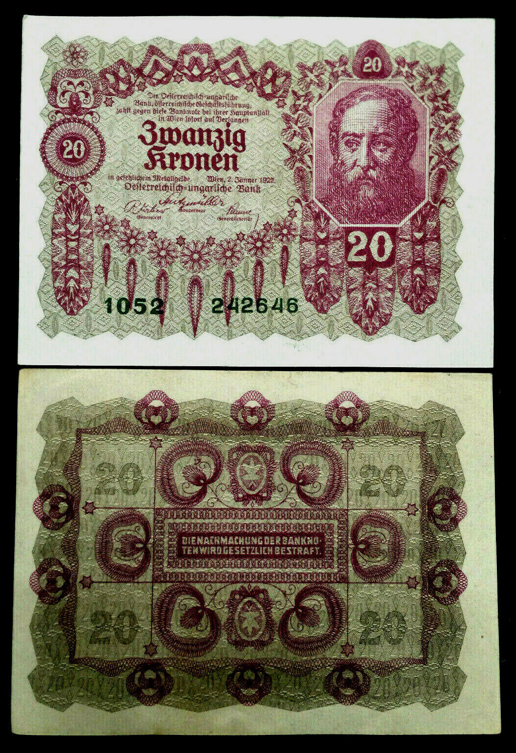 Austria 20 Kronen 1922 World Paper Money UNC - 99 Yrs Old - Collectors Couch