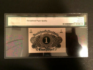 Rare Historical 1 German Mark 1920 -  PMG Certified GEM UNC EPQ -  WW1 Era - Collectors Couch