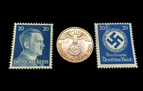 Rare Old WWII German War Coin Two Rp & 20Pf Stamps World War 2 Artifacts