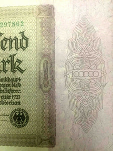 Authentic German - 100000 Reichsbanknotes Berlin 1 Feb 1923 - Historical Bill