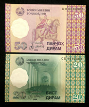 Load image into Gallery viewer, Tajikistan 1 5 20 50 Diram Banknote Set World Paper Money UNC Currency - Collectors Couch