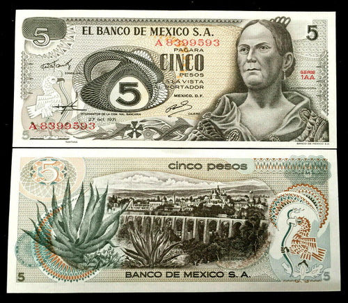Mexico 5 Pesos 1971 Banknote World Paper Money UNC - Collectors Couch