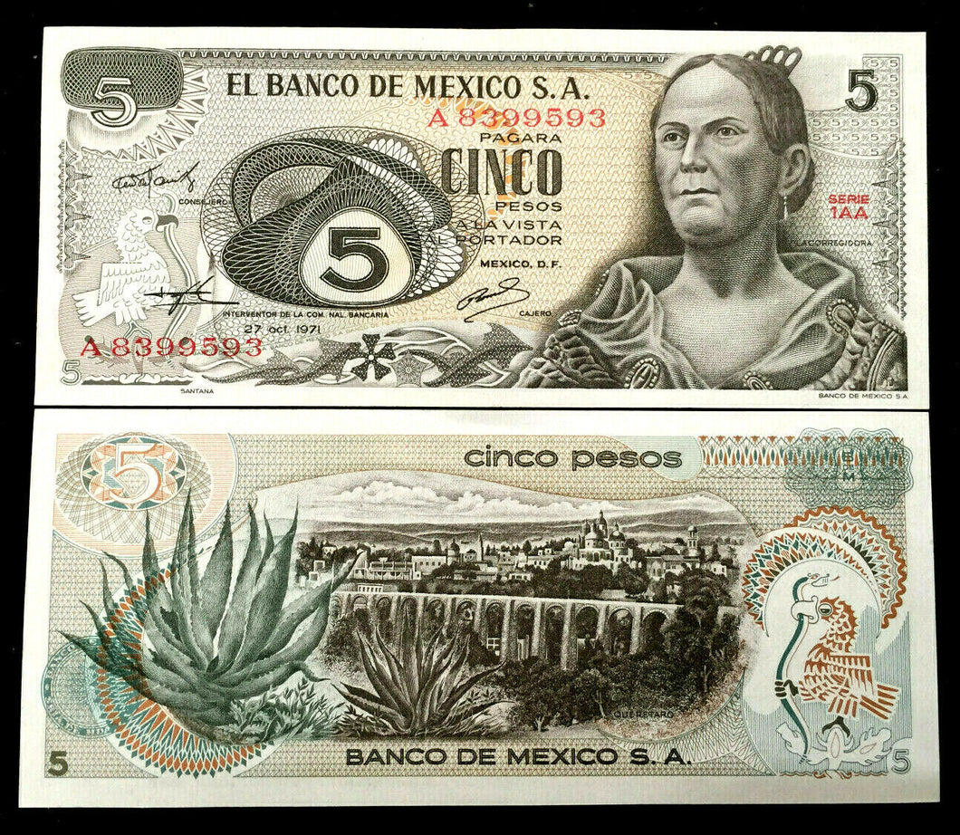 Mexico 5 Pesos 1971 Banknote World Paper Money UNC