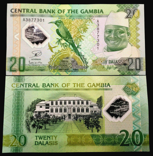 Gambia 20 Dalasis 2014 Polymer Banknote World Paper Money UNC Currency Bill Note - Collectors Couch