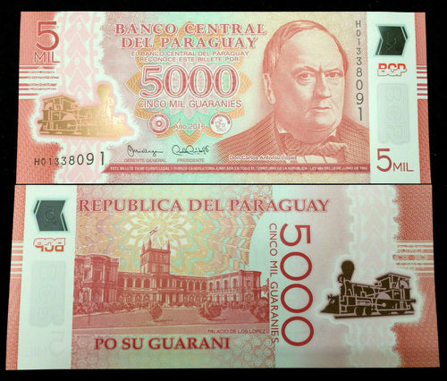 Paraguay 5000 Guaranies 2016 Polymer Banknote World Paper Money UNC Currency - Collectors Couch