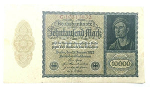 Rare WW2 German10 Rp Coin & Stamps & 10000 Mark Bill - Historical Artifact - Collectors Couch