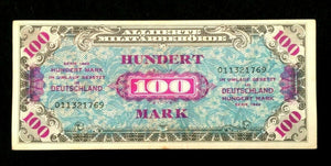 1944 WWII Germany Allied Occupation Military Currency 100 Mark Banknote - S011