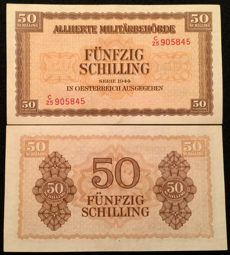 Austria WWII 50 shillings 1944 P-109 Allied Occupation World Paper Money (C) - Collectors Couch