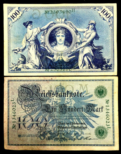 Germany 1908 100 Mark Banknote Circulated - 112 Years Old - Collectors Couch