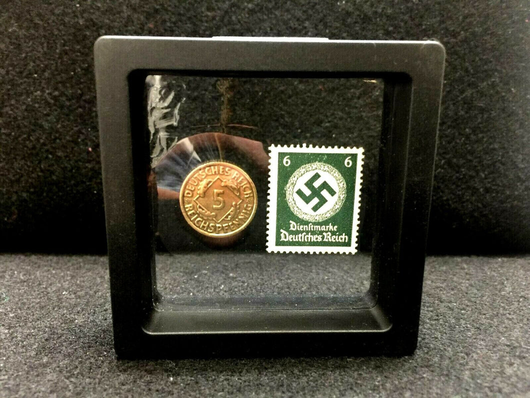 Authentic German World War 2 Rare 5Pf Coin & with Famous 6Pf Unused Stamp - WWII
