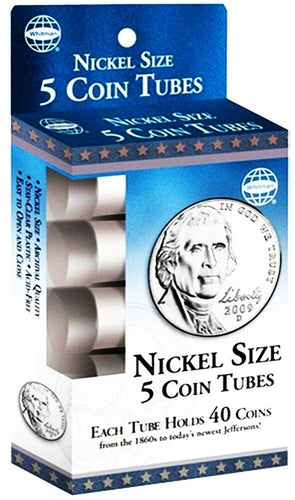New NICKEL Size Coin Tubes From Whitman - 2 Packs Of 5 Each. Tube Hold 40 Coins