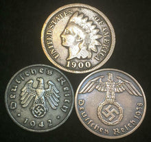 Load image into Gallery viewer, WW2 German Coins and Indian Head Cent Authentic Historical Artifacts