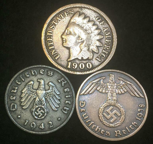 WW2 German Coins and Indian Head Cent Authentic Historical Artifacts - Collectors Couch