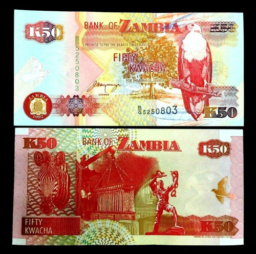 Zambia 50 Kwacha Banknote World Paper Money UNC Currency Bill Note - Collectors Couch