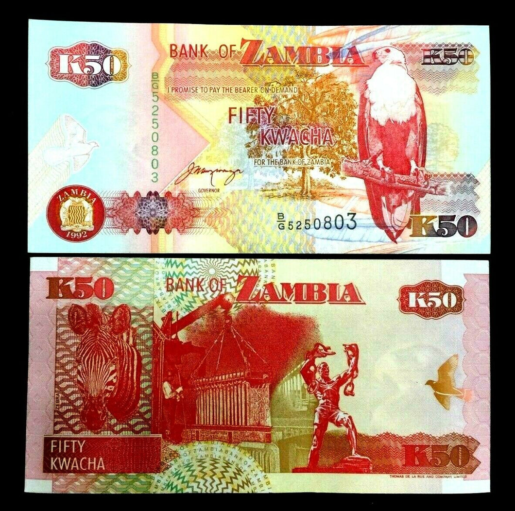 Zambia 50 Kwacha Banknote World Paper Money UNC Currency Bill Note