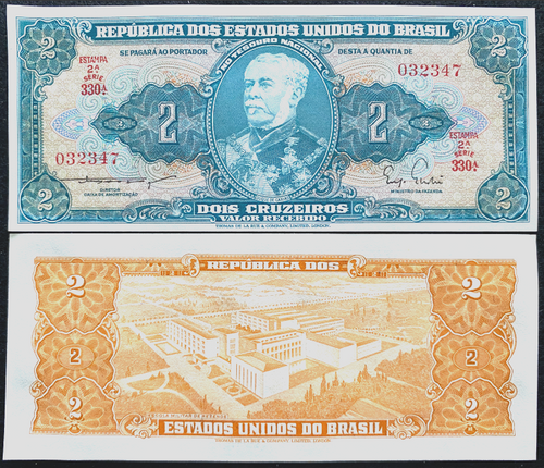 Brazil 2 Cruzados P151 Banknote World Paper Money UNC Currency Bill - Collectors Couch