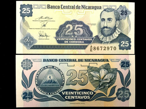 NICARAGUA 25 Centavos Year 1991 Banknote World Paper Money UNC - Collectors Couch