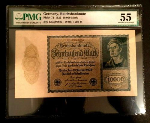 Antique Rare Historical 10000 German Mark 1922 - UNC PMG Certified EPQ - L5 - Collectors Couch