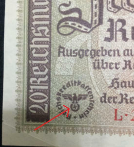German Rare WW2 20 Mark Bill & German 50 Pf Coin with UNC Stamps