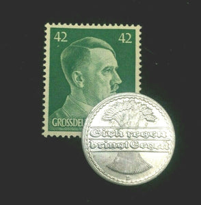Rare Antique German 50 Pfenning 1920s Coin & Unused Stamp WW1 & 2 Artifacts