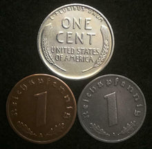 Load image into Gallery viewer, Rare WW2 German Reichspfennig Coins &amp; 1943 BU Shinny Steel Cent US Lot