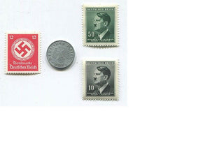 Rare WW2 German 1pf Coin and Unused Stamps - Historical Artifacts