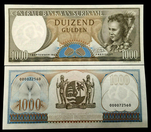 Suriname 1000 Gulden 1963 Banknote World Paper Money UNC Currency - Collectors Couch