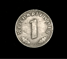 Load image into Gallery viewer, Rare Old WWII German Nazi War Coin One Reichspfennig 1944 D-Day World War 2 Artifact