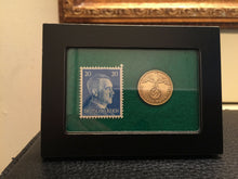 Load image into Gallery viewer, German WW2 Rare 5 Rp Coin and Stamp in a Secure Metal Black Disp Frame