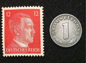 Rare WW2 German 1 Reichspfennig Coin & Unsued Stamp Historical WW2 Artifacts