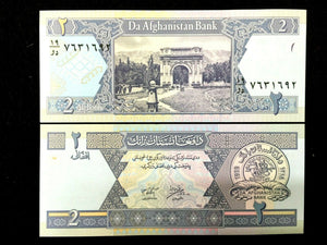 Afghanistan 2 Afghani Banknote World Paper Money UNC Currency Bill Note - Collectors Couch