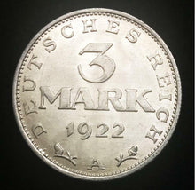 Load image into Gallery viewer, Historical Antique German - 3 Mark Coin-1922 A BERLIN - Hold a piece of History - Collectors Couch